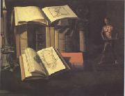 Sebastian Stoskopff Still Life with Books Candle and Bronze Statue (mk05) painting
